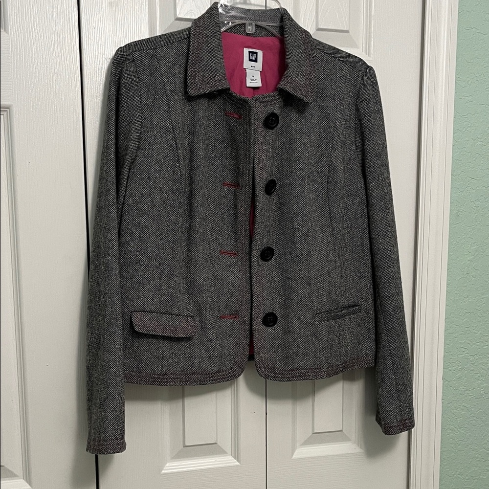 GAP Women's gray Blazer with Pink Lining - Picture 2 of 8